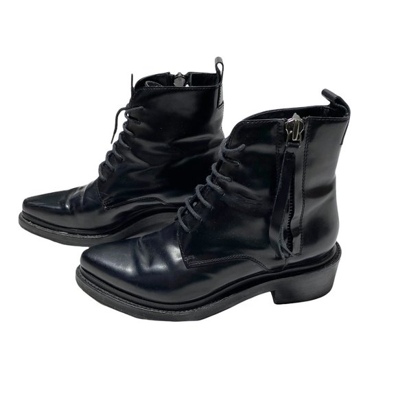 Acne Studios Linden Boots Black Leather Combat - Picture 7 of 13